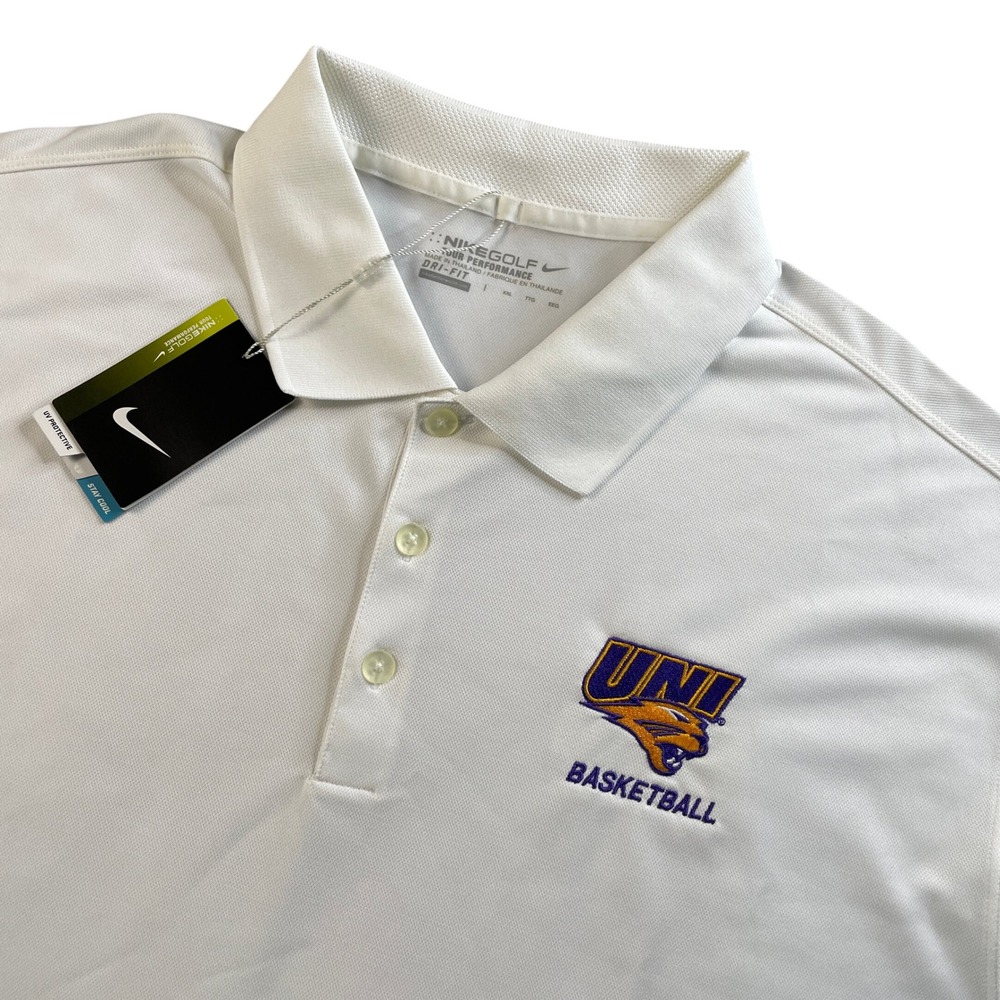 NEW Nike Golf UNI Northern Iowa Panthers Basketball Polo Shirt White Dri Fit XXL